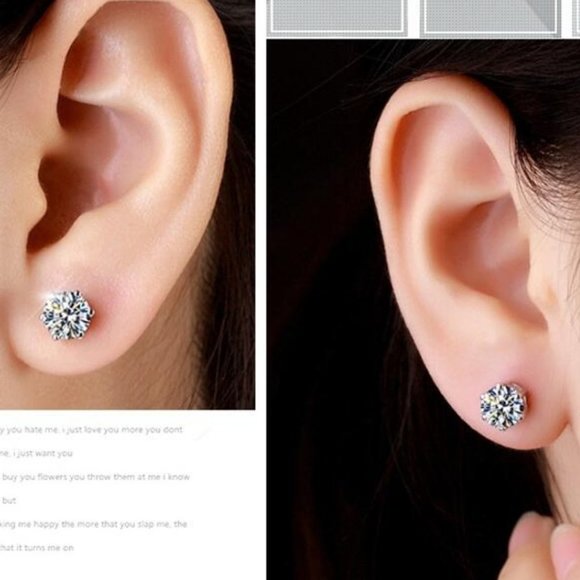 NEW 2 CT Solitaire Diamond Silver Stud Earrings - Picture 7 of 8